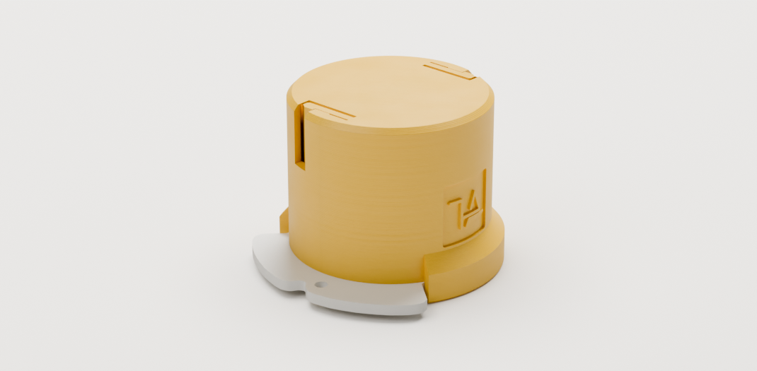 Adaptateur de rouleau clipsé sur la roue d'un distributeur d'essuie-mains, vue 3D