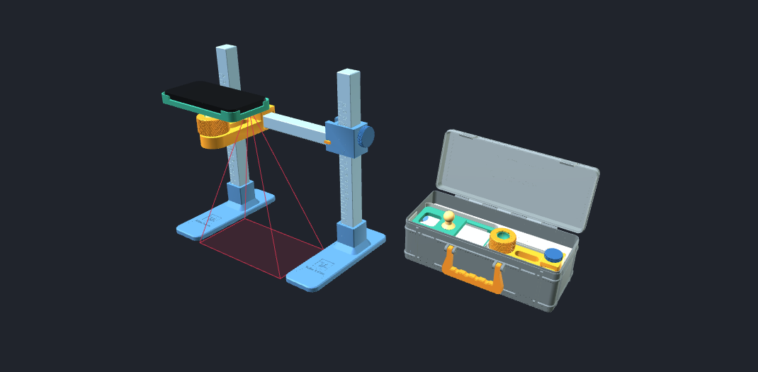 Arche de filmage pour iPhone et sa valise de rangement, vue 3D